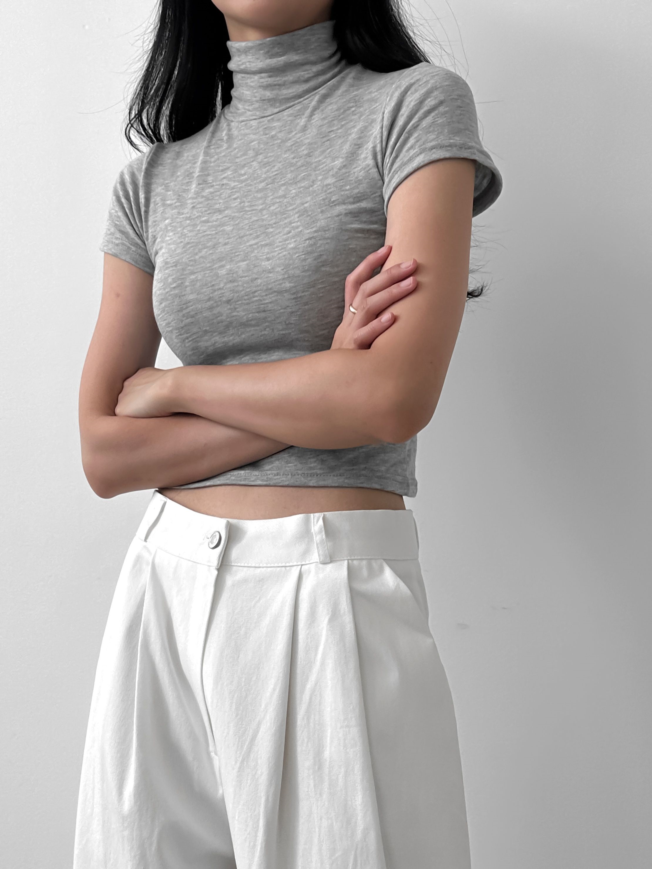 クロップドハイネックスリム半袖Tシャツ | 詳細画像5