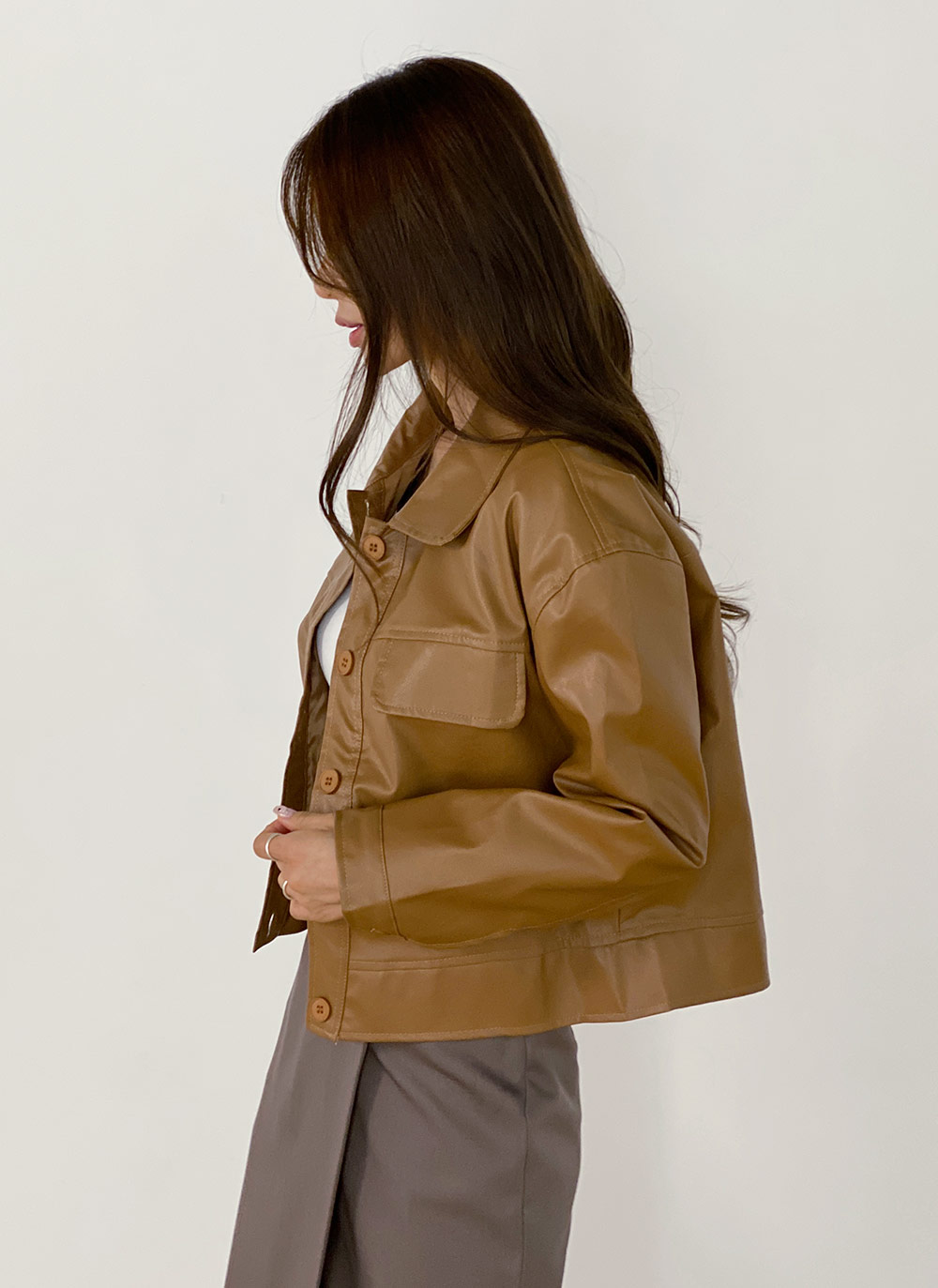 レザー調フラップカラージャケット | 詳細画像4