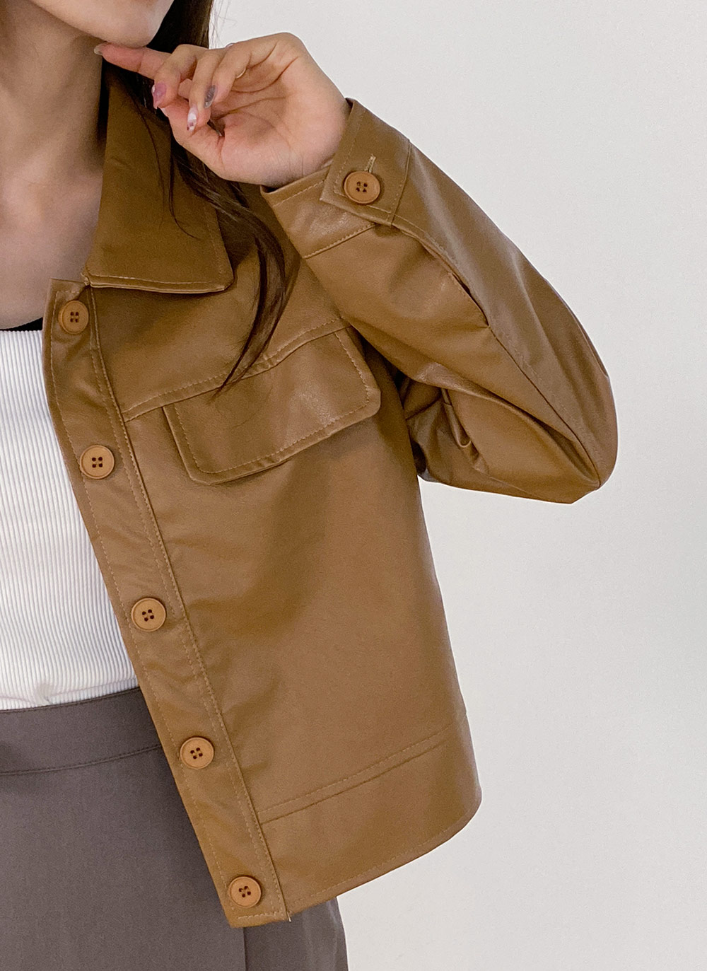 レザー調フラップカラージャケット | 詳細画像5