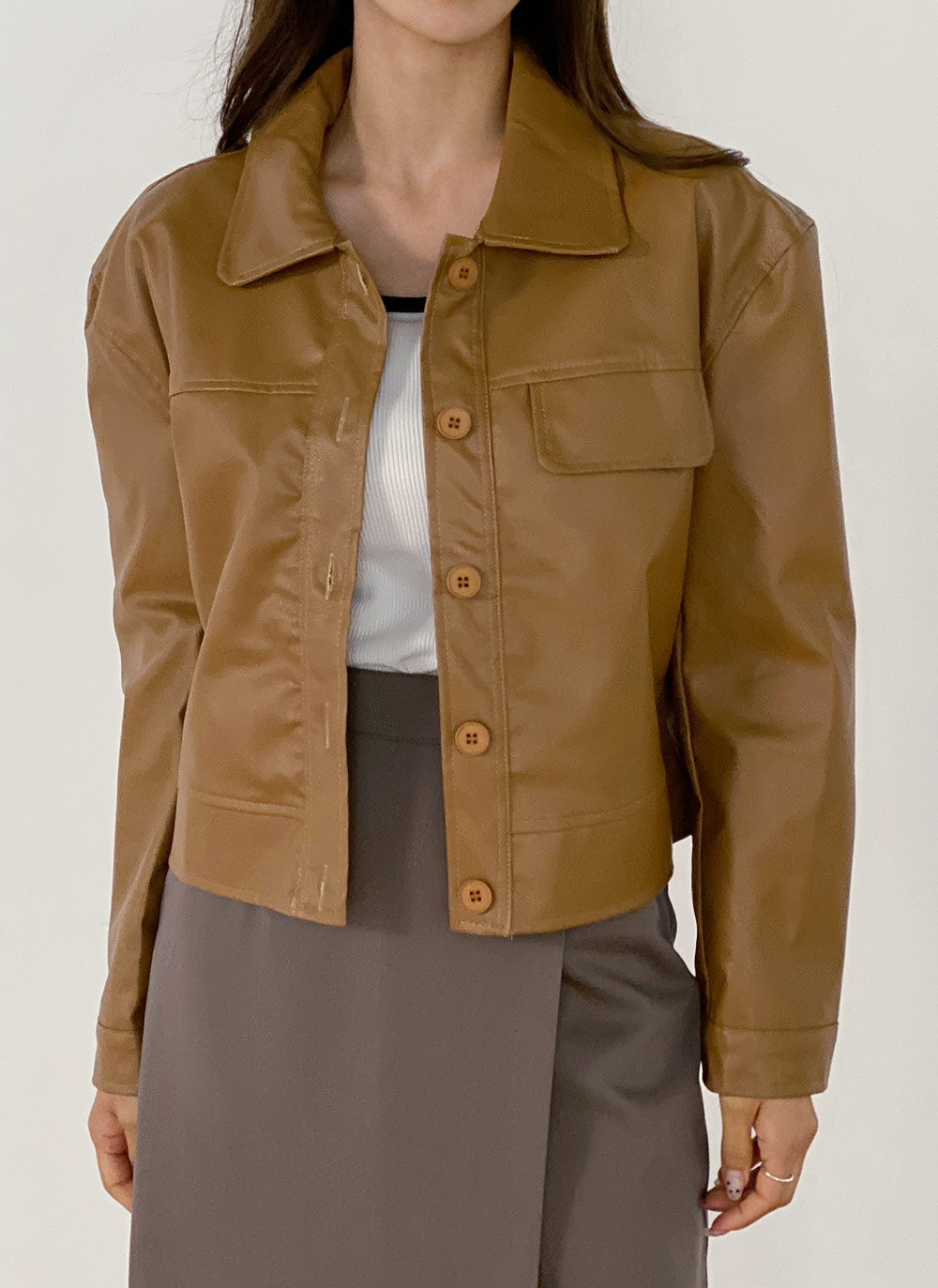 レザー調フラップカラージャケット | 詳細画像6