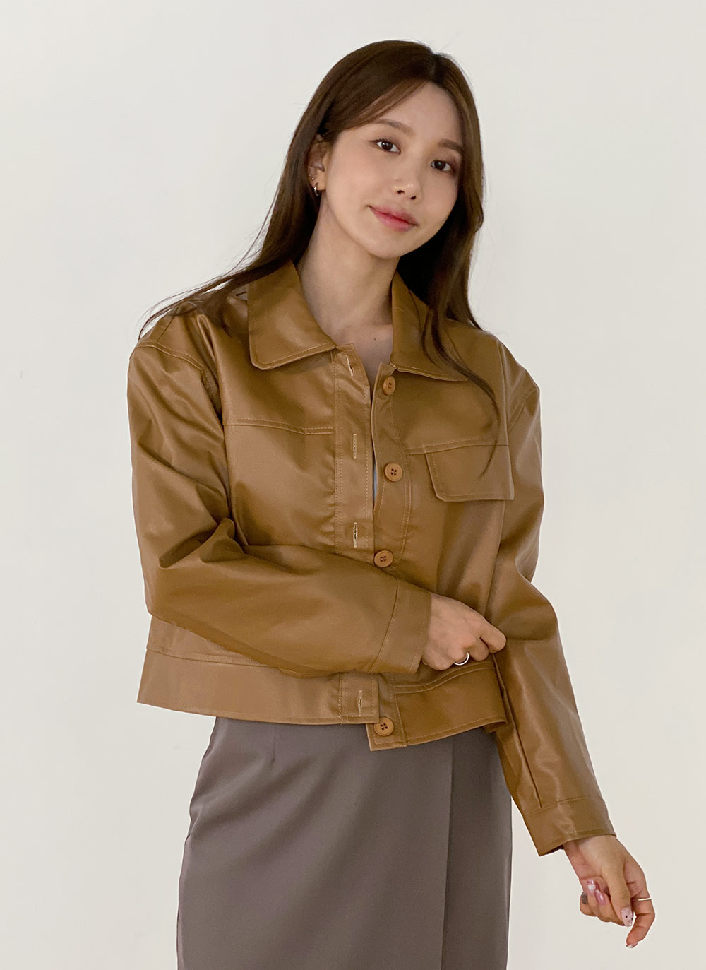 レザー調フラップカラージャケット | 詳細画像7