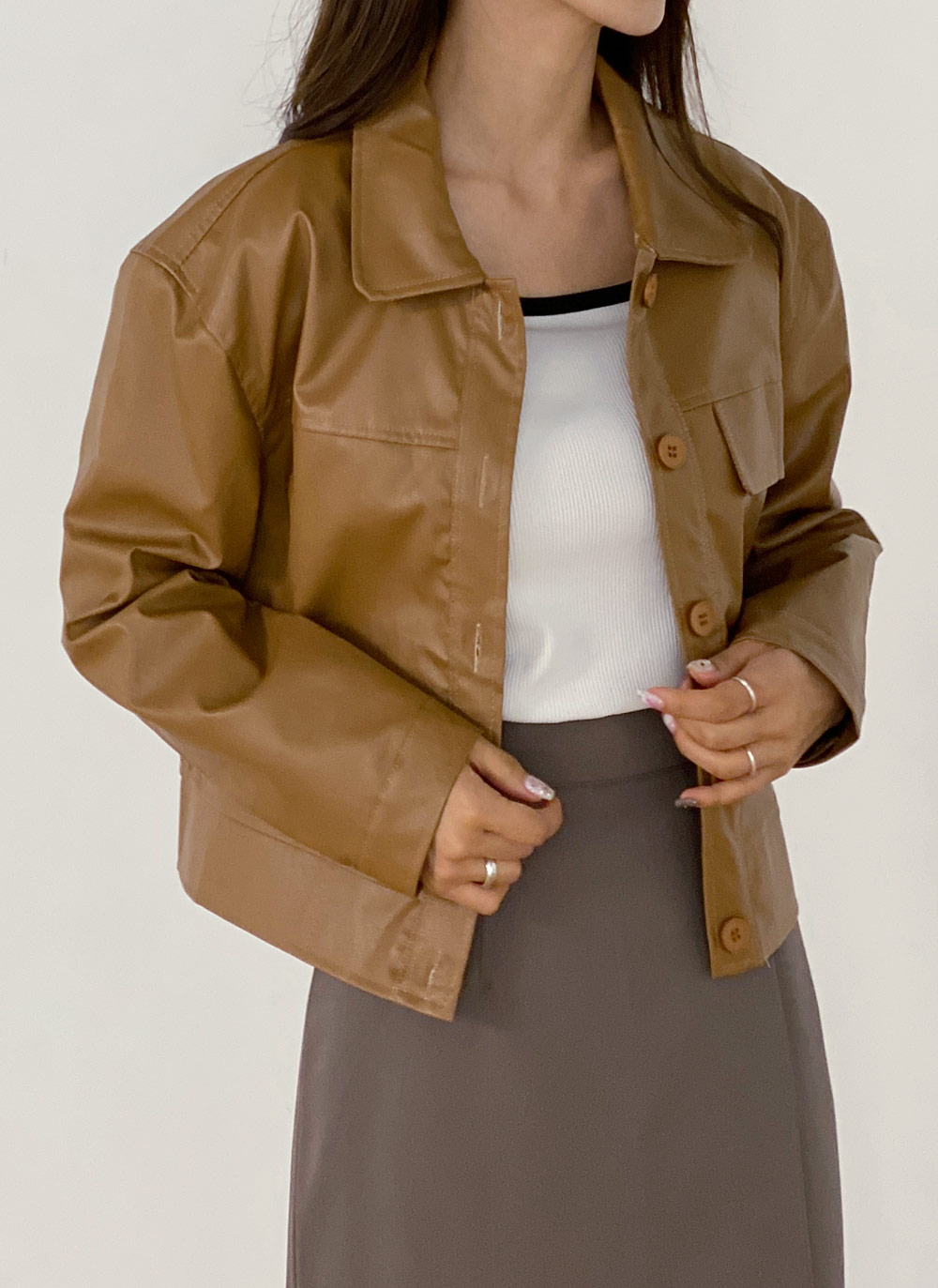 レザー調フラップカラージャケット | 詳細画像9