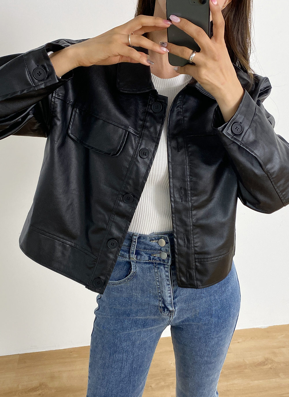 レザー調フラップカラージャケット | 詳細画像13