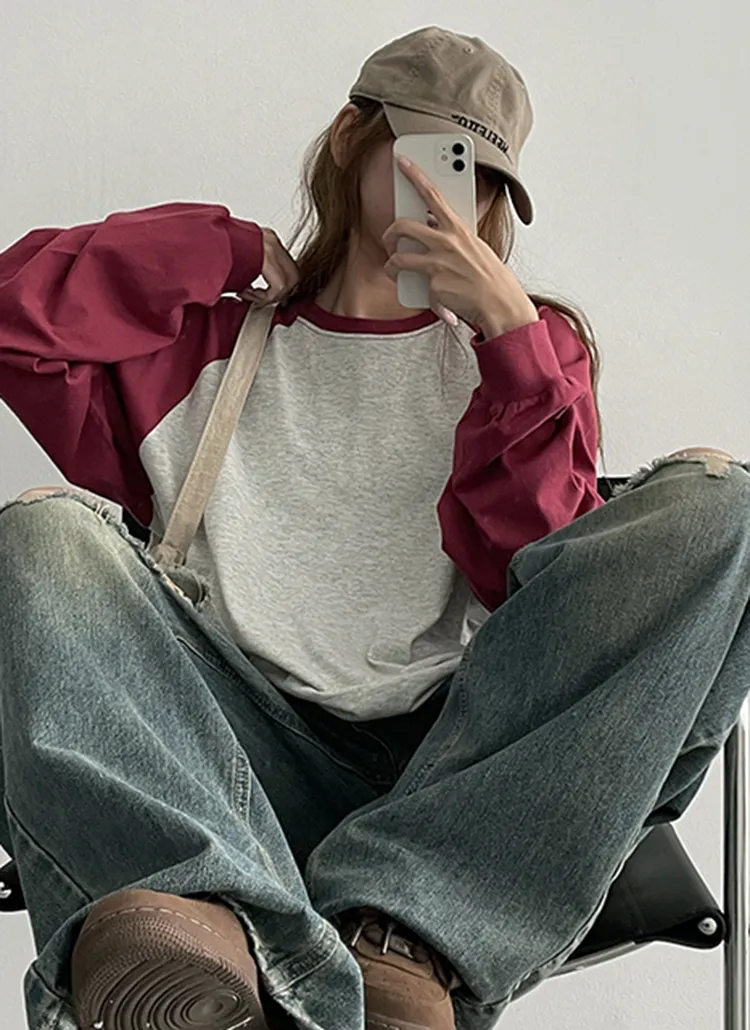 配色ラグランスリーブオーバーTシャツ | hijjoo | 詳細画像1