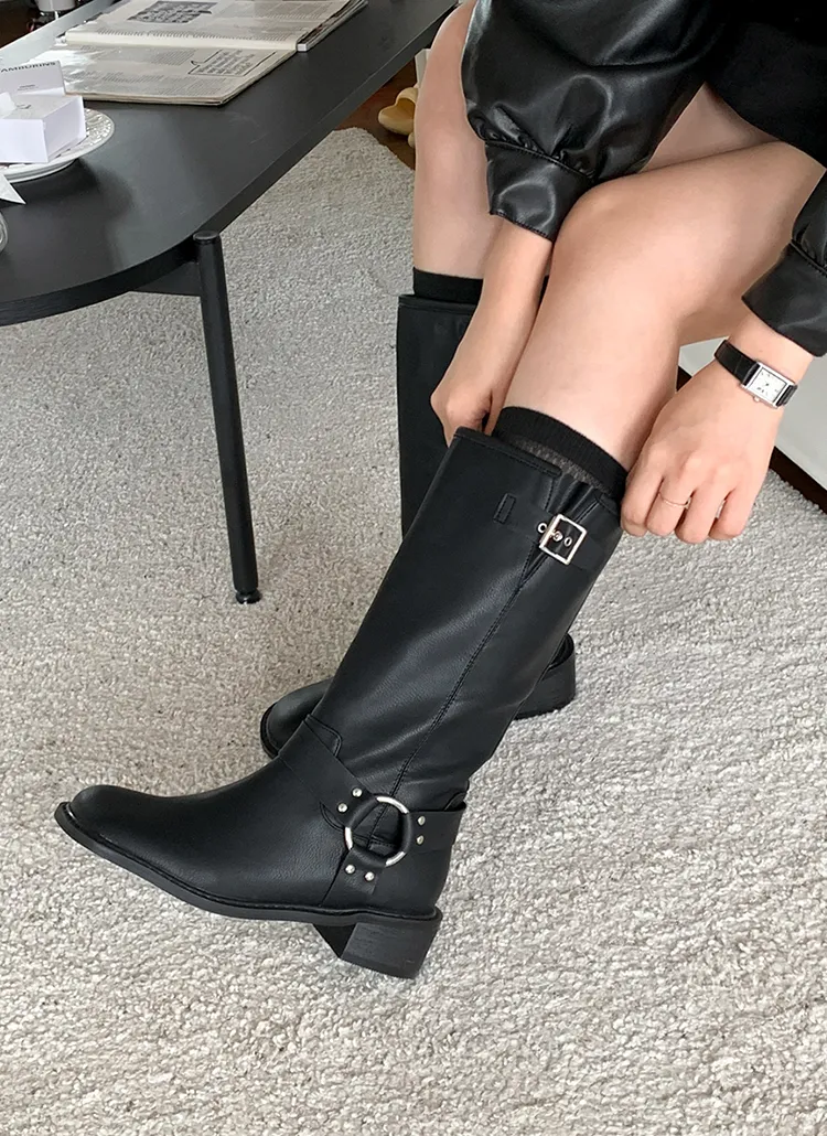 リングバックルレザー調ミドルブーツ | Milovany | 詳細画像1