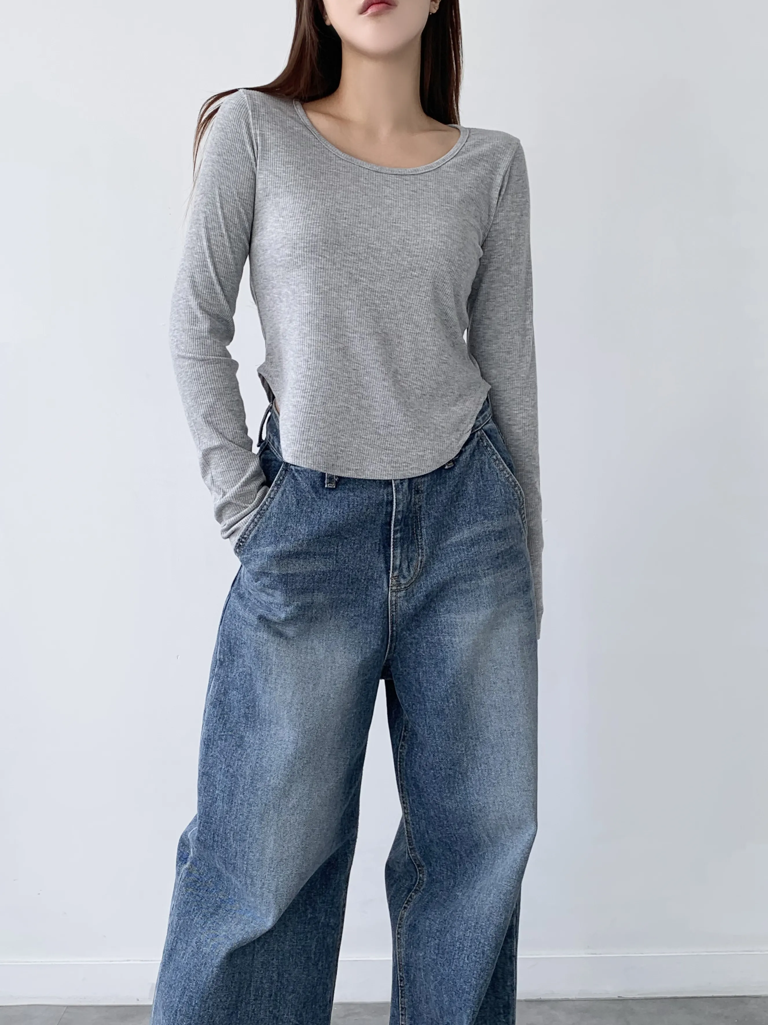 ラウンドヘムクロップドリブTシャツ | 詳細画像1