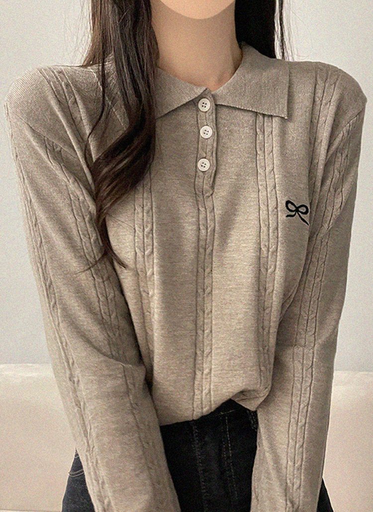 ミニリボンポロカラーニット | レディースファッション通販 - DHOLIC