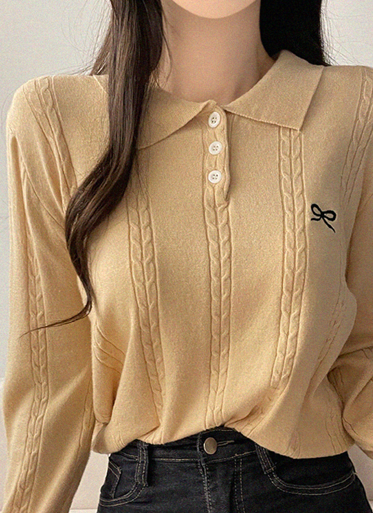 ミニリボンポロカラーニット | レディースファッション通販 - DHOLIC