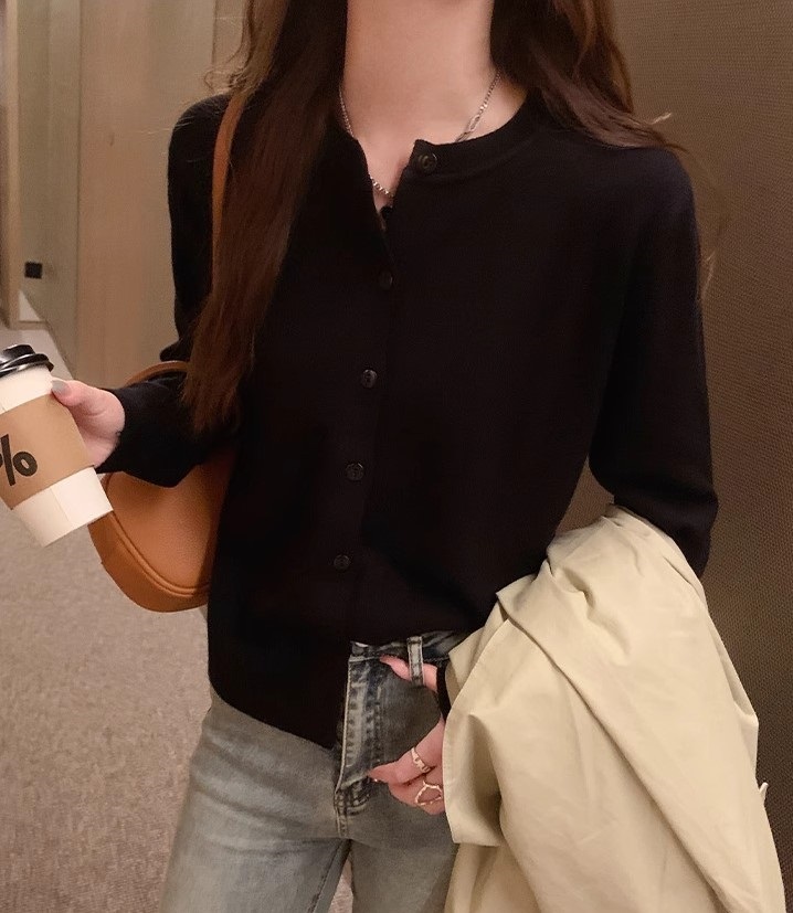 ラウンドネックコットンニットカーディガン | 詳細画像8