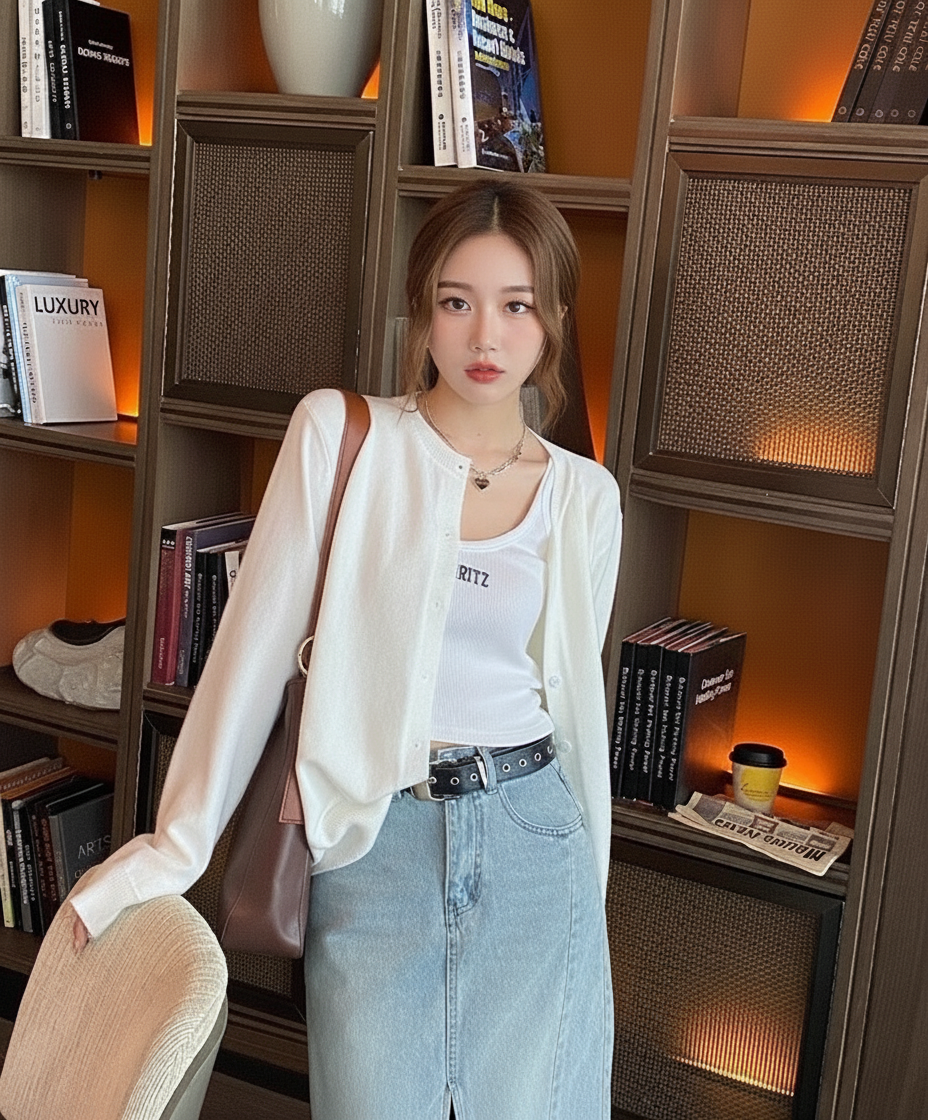 ラウンドネックコットンニットカーディガン | 詳細画像3