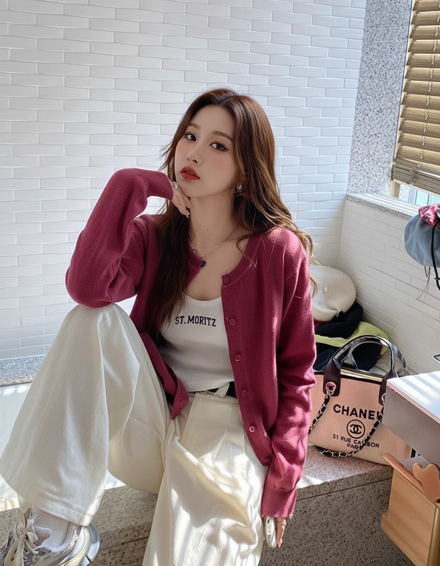 ラウンドネックコットンニットカーディガン | 詳細画像5