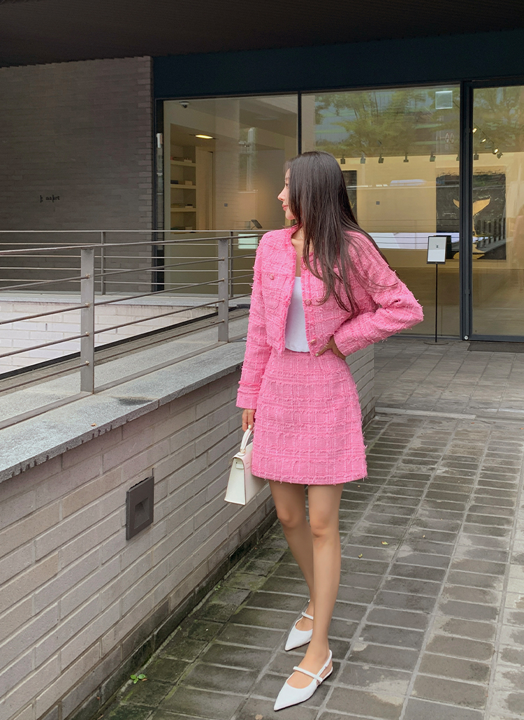 フリンジノーカラーツイードジャケット&スカートSET | レディース