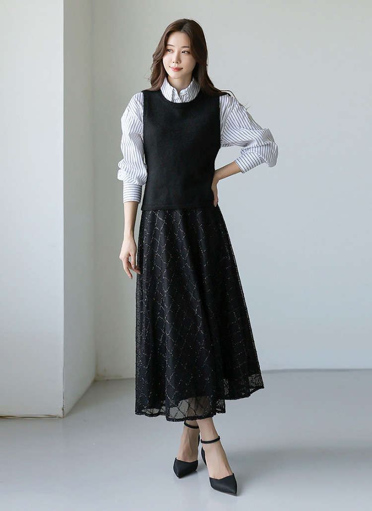 メッシュダイヤラメフレアスカート | レディースファッション通販 - DHOLIC