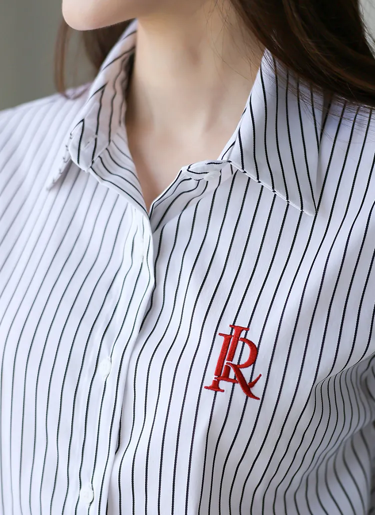 ロゴ刺繍ストライプシャツ | レディースファッション通販 - DHOLIC