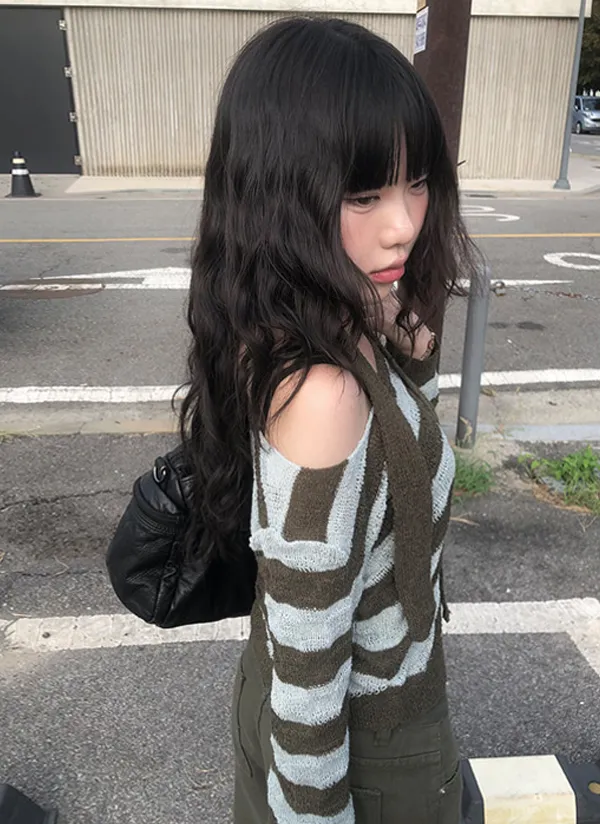 マフラー付2WAYボーダークロップドニット | anyonemore | 詳細画像1