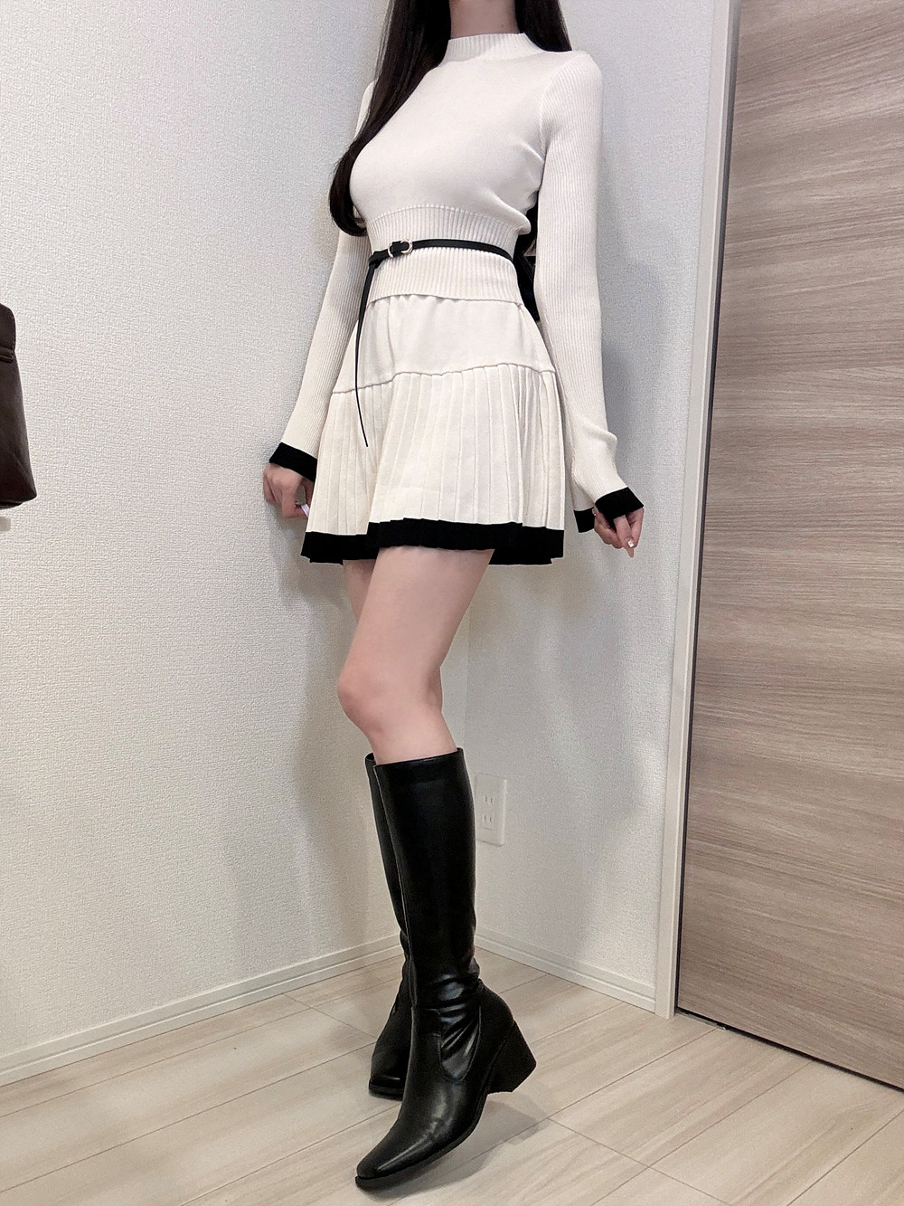 ベルト付配色リブヘムニット&ミニスカートSET | 詳細画像17