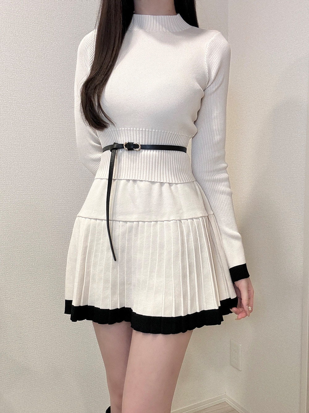 ベルト付配色リブヘムニット&ミニスカートSET | 詳細画像8
