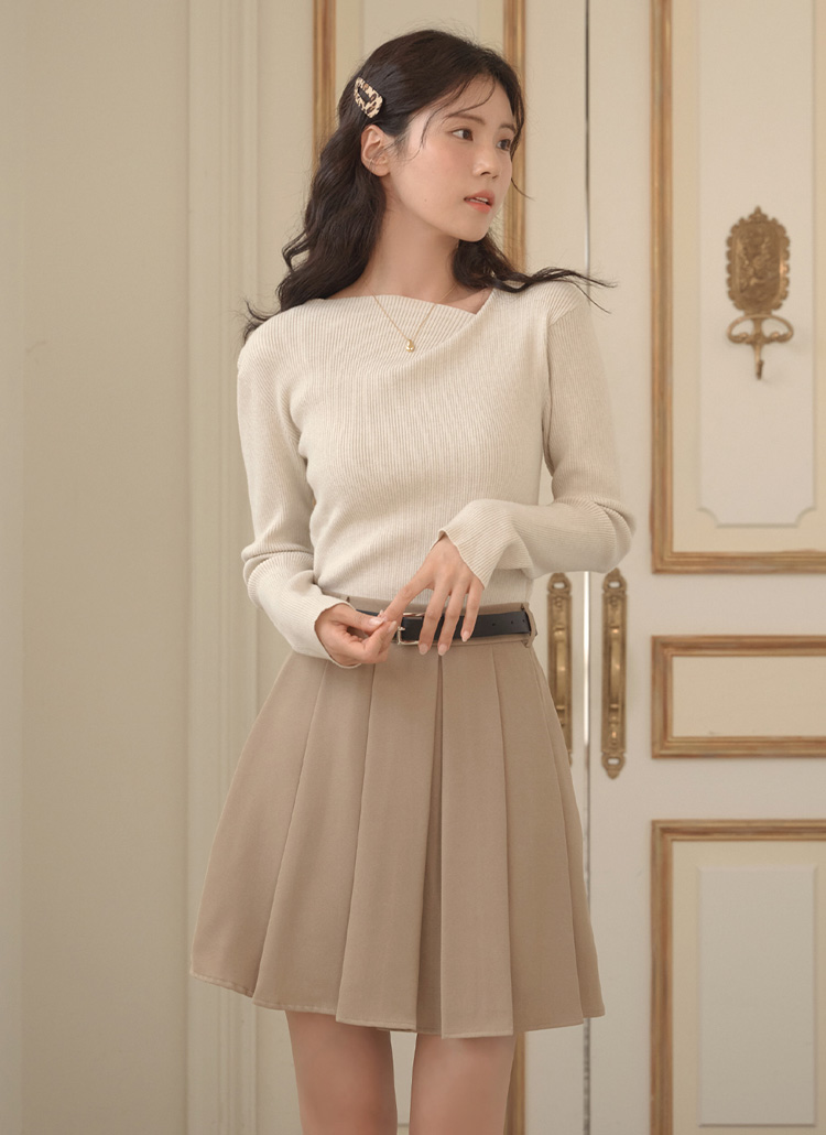 ベルト付バックゴムプリーツミニスカート | レディースファッション