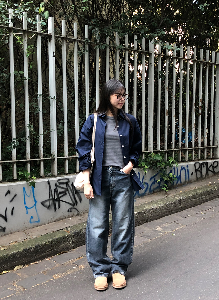 ウォッシュダークブルーデニムパンツ | レディースファッション通販