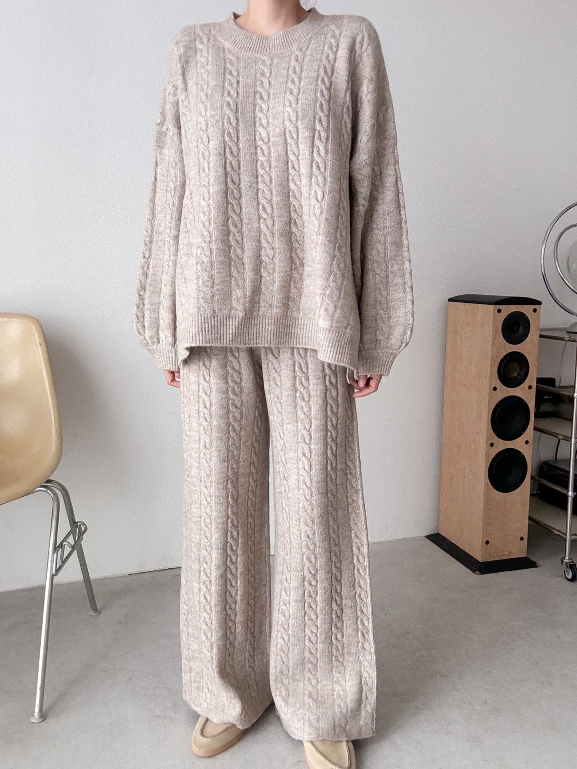ウール混ケーブルスリットニット&ワイドパンツSET | 詳細画像3