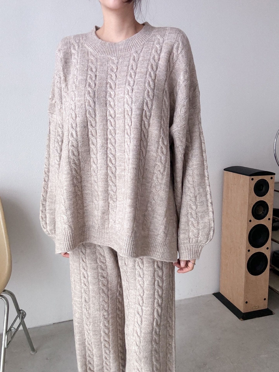 ウール混ケーブルスリットニット&ワイドパンツSET | 詳細画像5