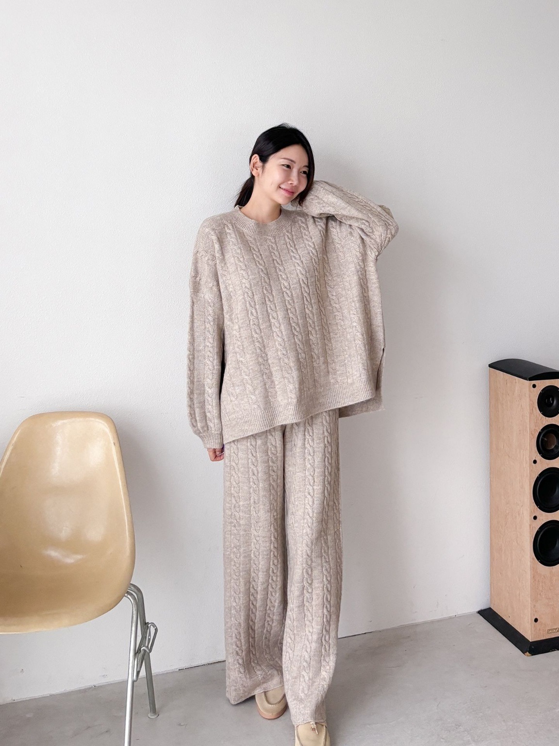 ウール混ケーブルスリットニット&ワイドパンツSET | 詳細画像7