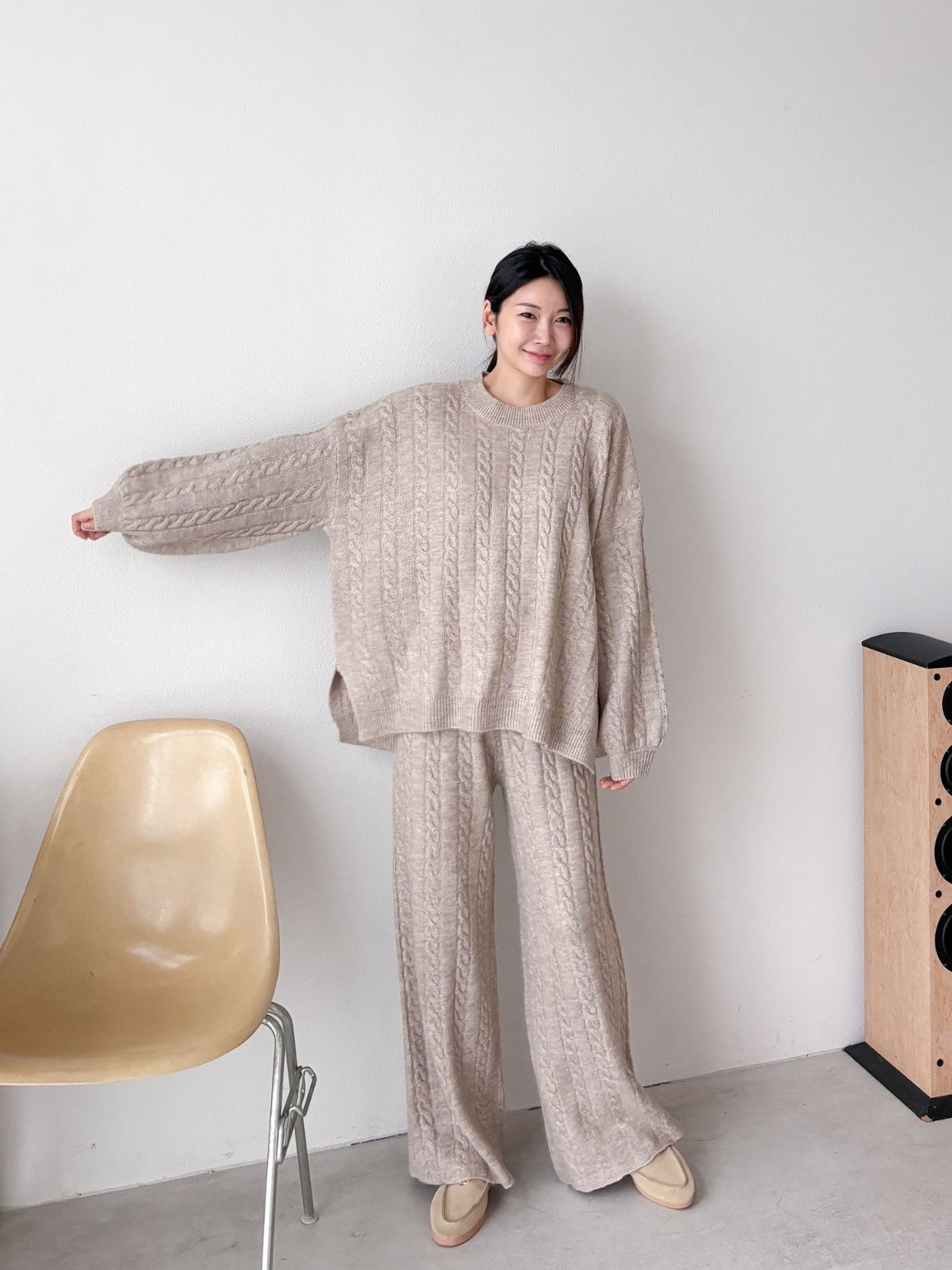 ウール混ケーブルスリットニット&ワイドパンツSET | 詳細画像8