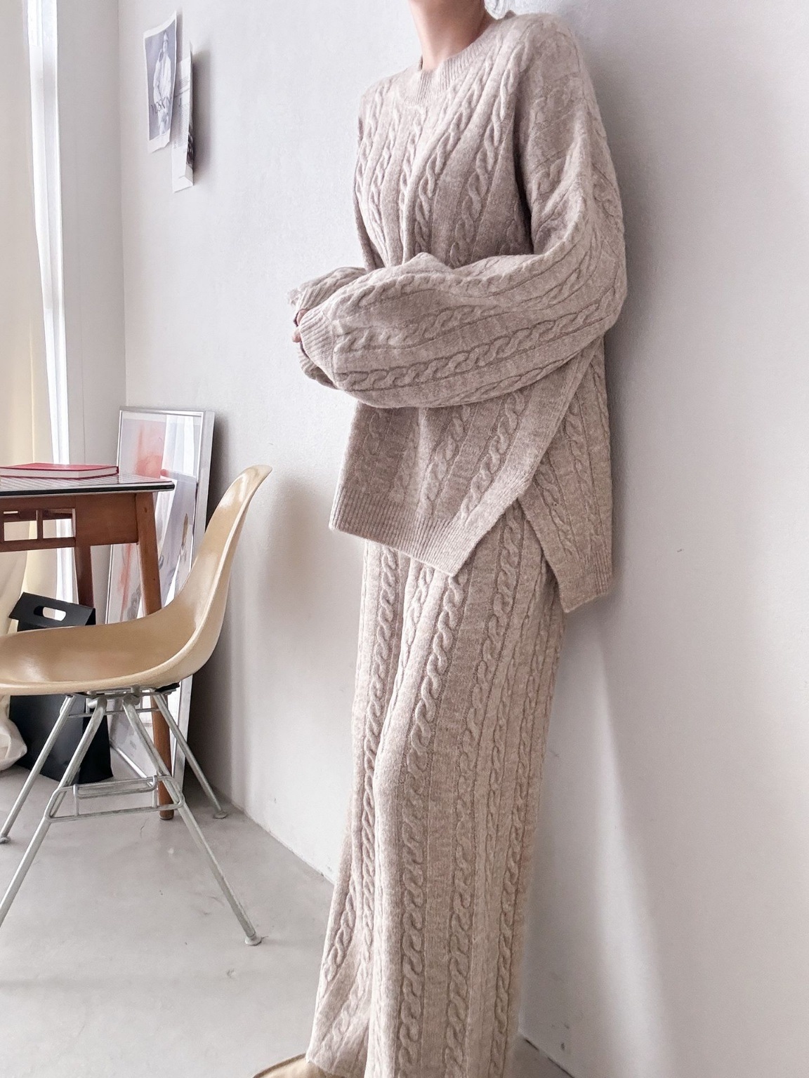 ウール混ケーブルスリットニット&ワイドパンツSET | 詳細画像13