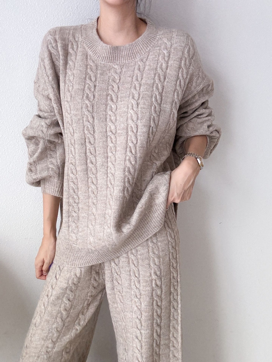 ウール混ケーブルスリットニット&ワイドパンツSET | 詳細画像16