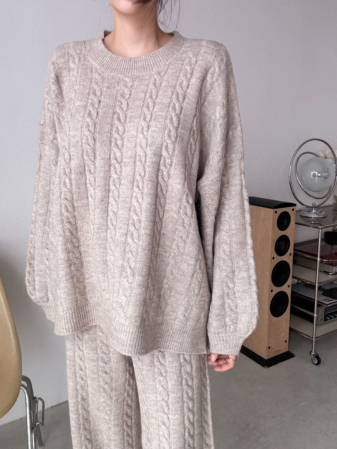 ウール混ケーブルスリットニット&ワイドパンツSET | 詳細画像17