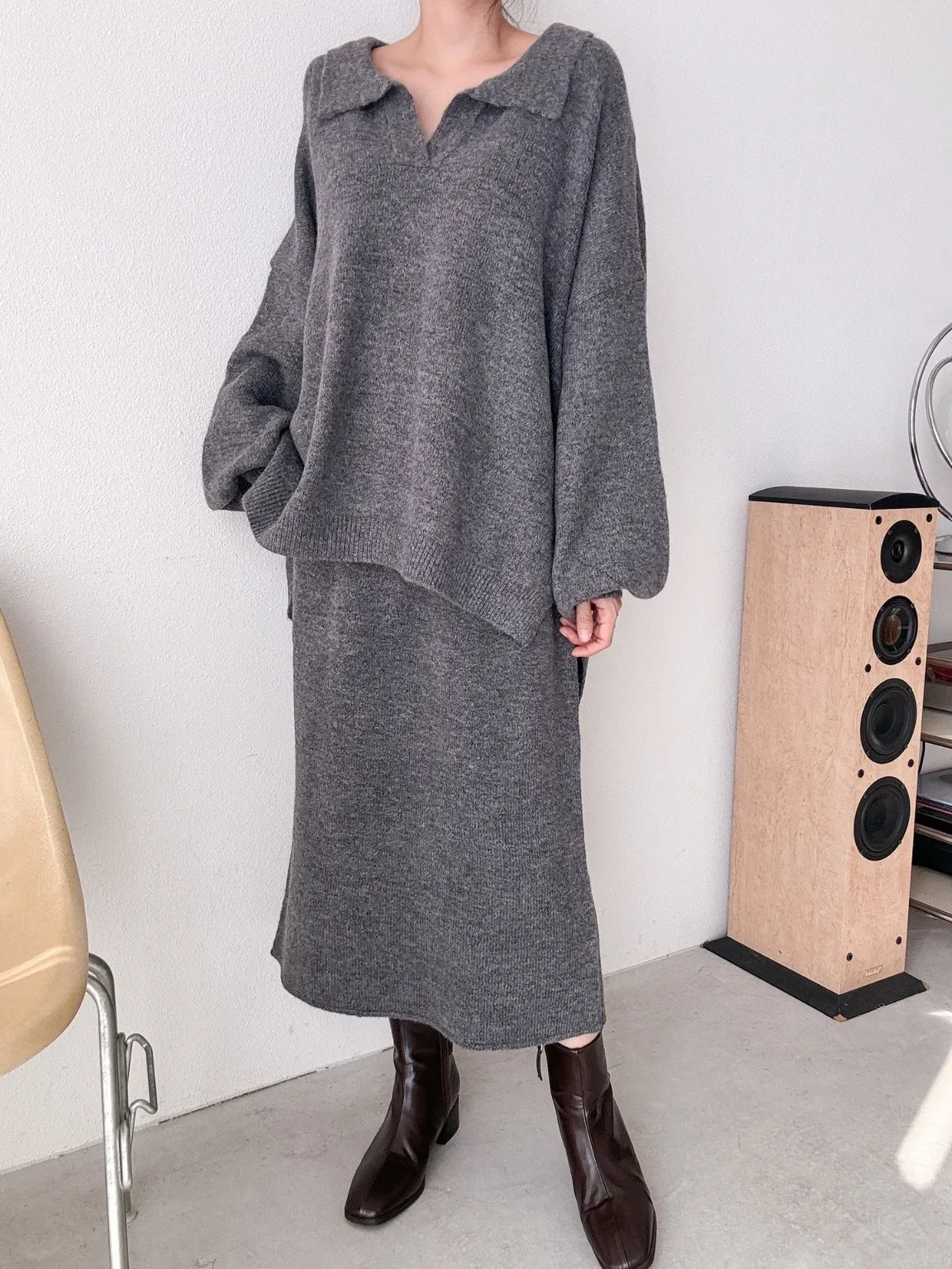 ウール混スキッパーニット&IラインスカートSET | 詳細画像1