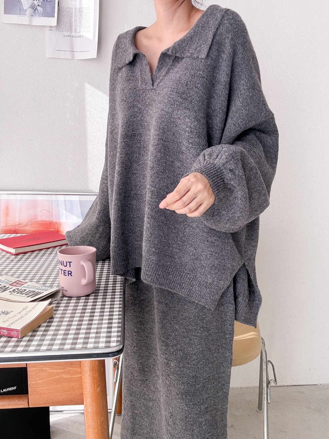 ウール混スキッパーニット&IラインスカートSET | 詳細画像3