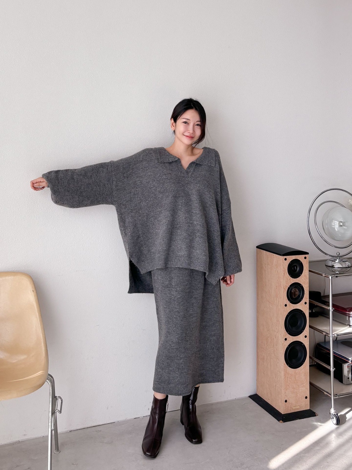 ウール混スキッパーニット&IラインスカートSET | 詳細画像4