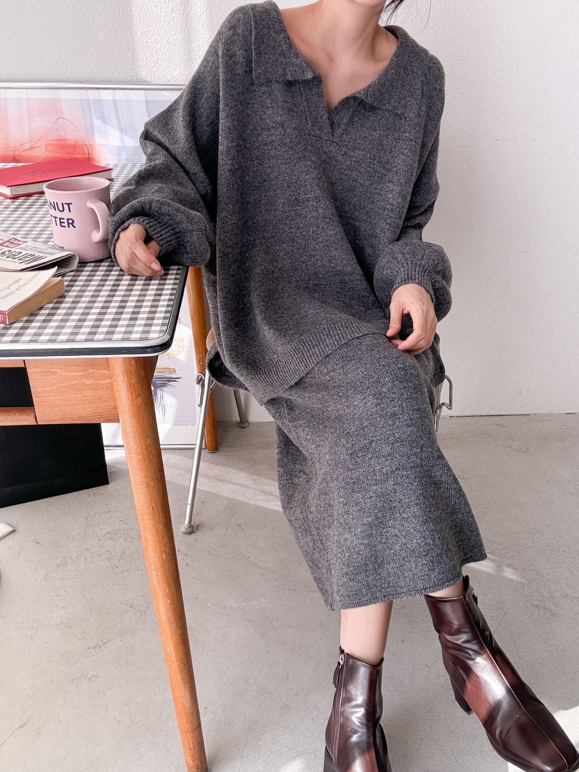 ウール混スキッパーニット&IラインスカートSET | 詳細画像5