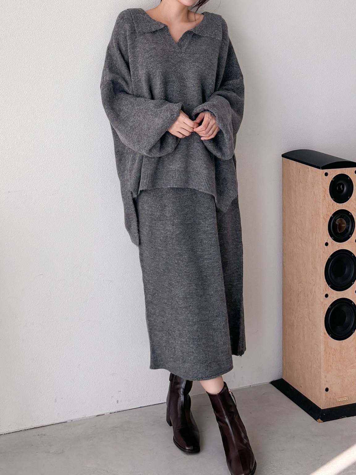 ウール混スキッパーニット&IラインスカートSET | 詳細画像13
