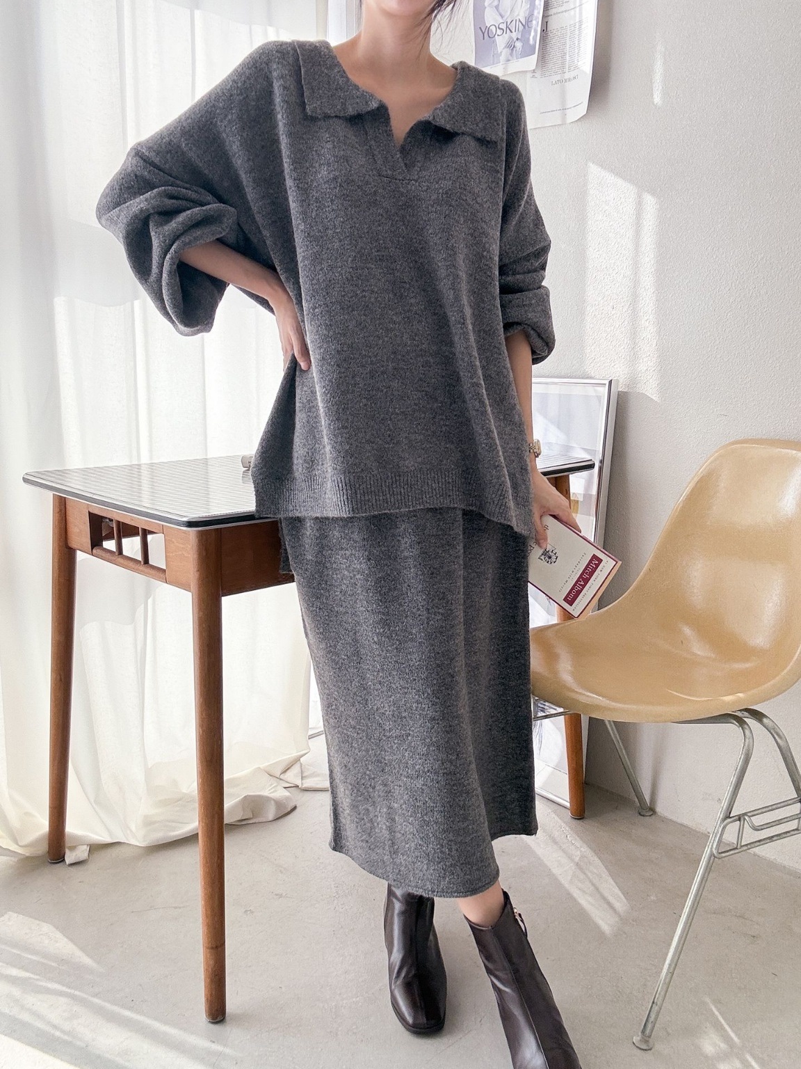 ウール混スキッパーニット&IラインスカートSET | 詳細画像18