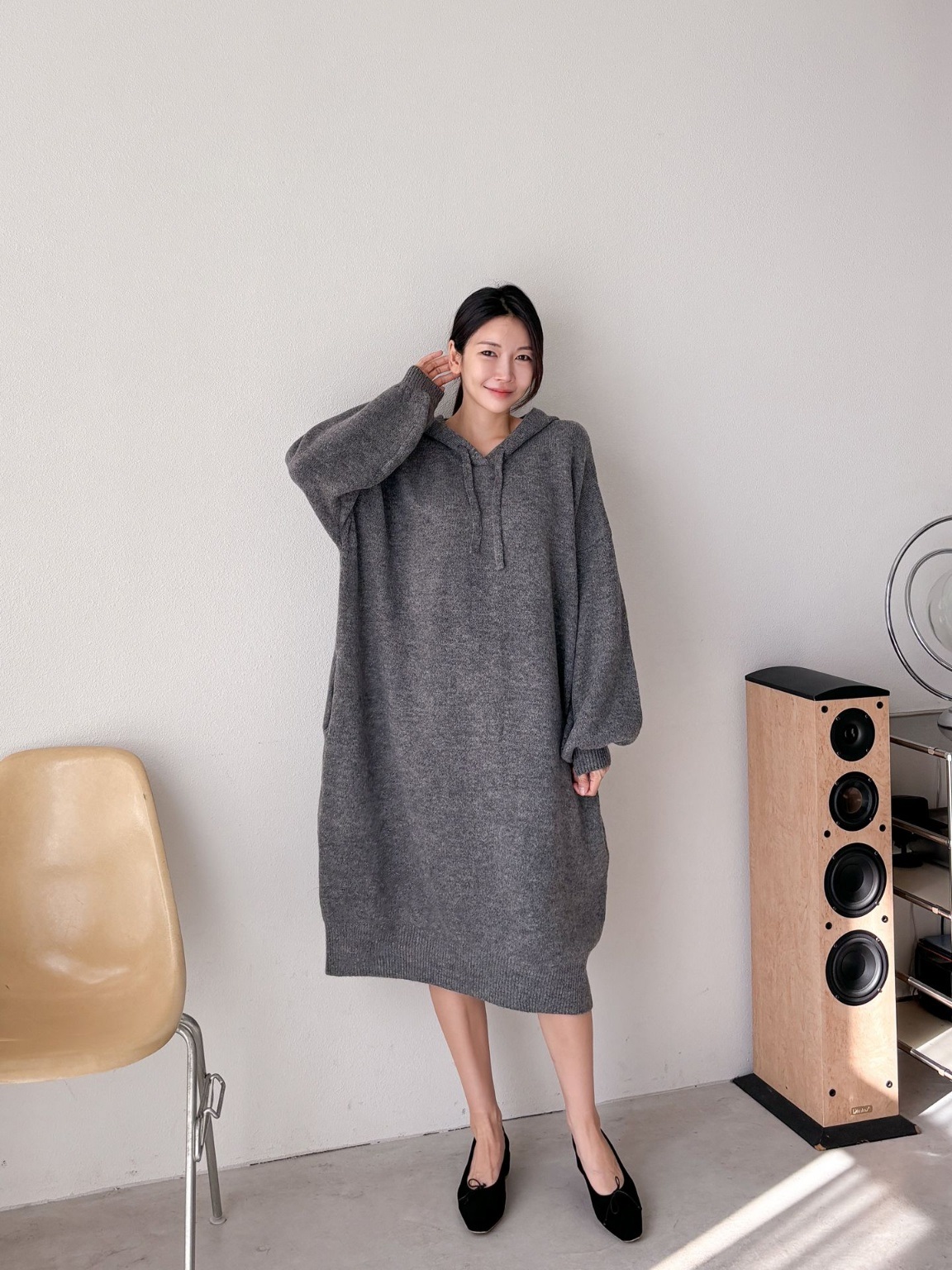 ウール混パンチングパーカーニットワンピース | 詳細画像3