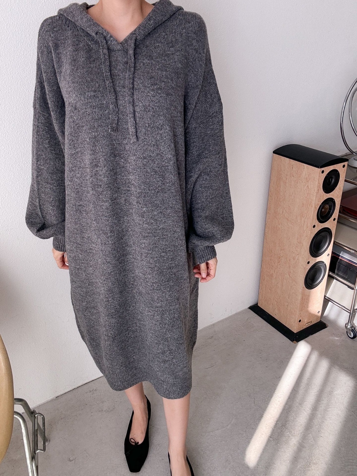 ウール混パンチングパーカーニットワンピース | 詳細画像4