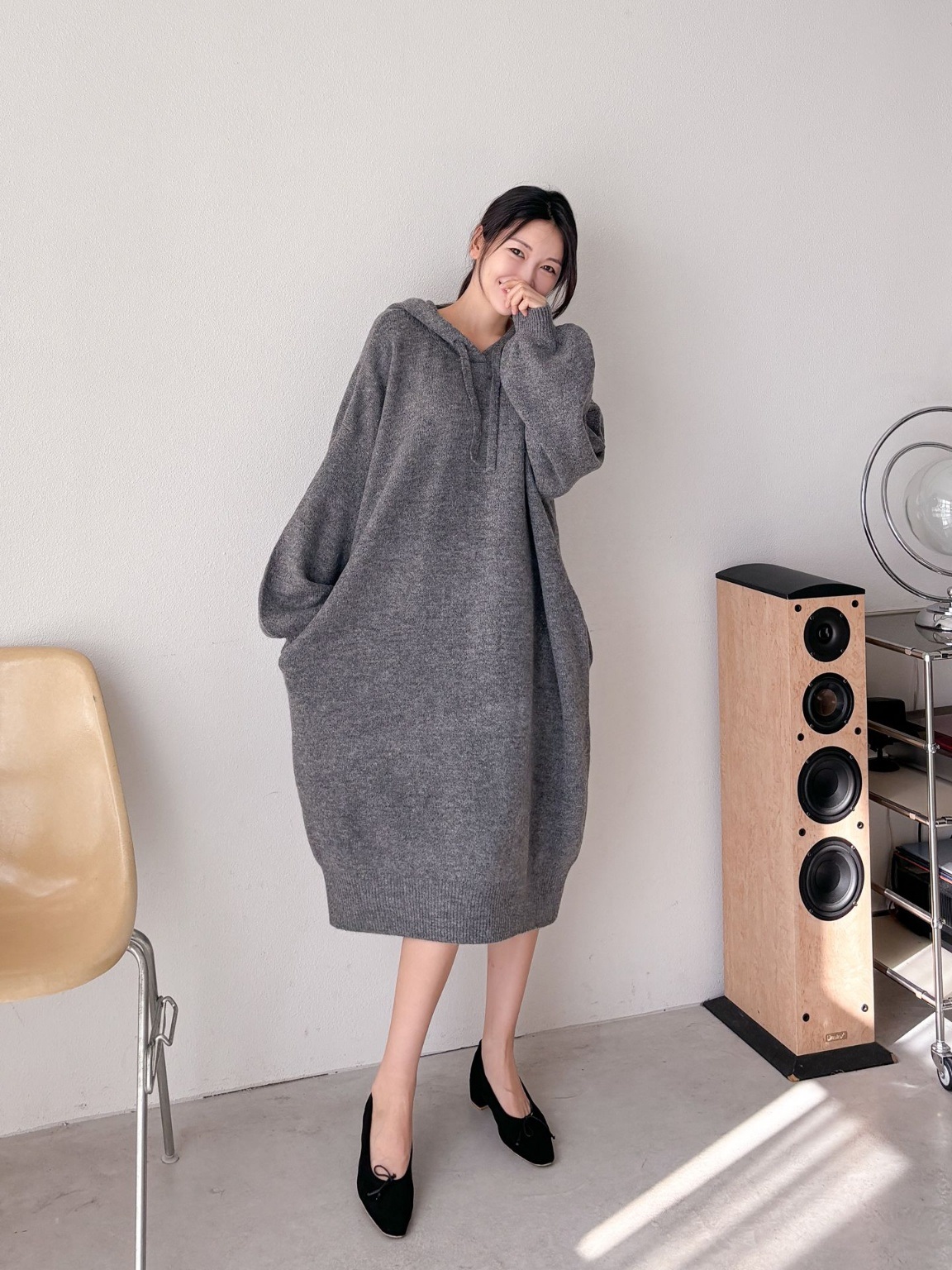 ウール混パンチングパーカーニットワンピース | 詳細画像5