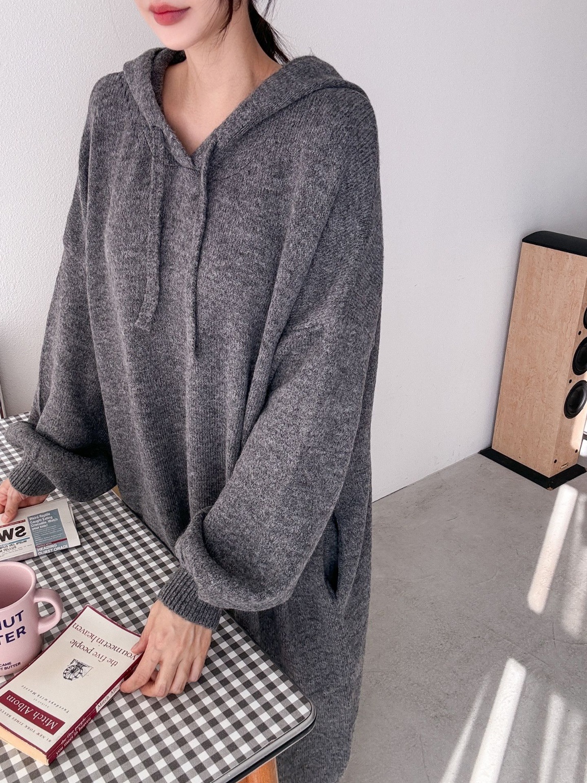 ウール混パンチングパーカーニットワンピース | 詳細画像6