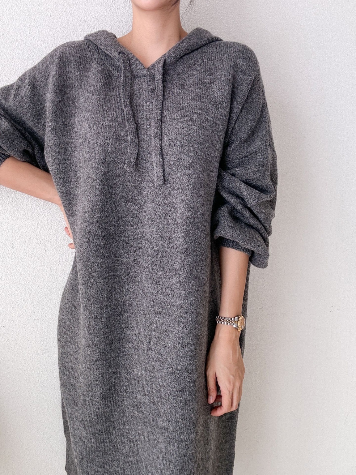 ウール混パンチングパーカーニットワンピース | 詳細画像13