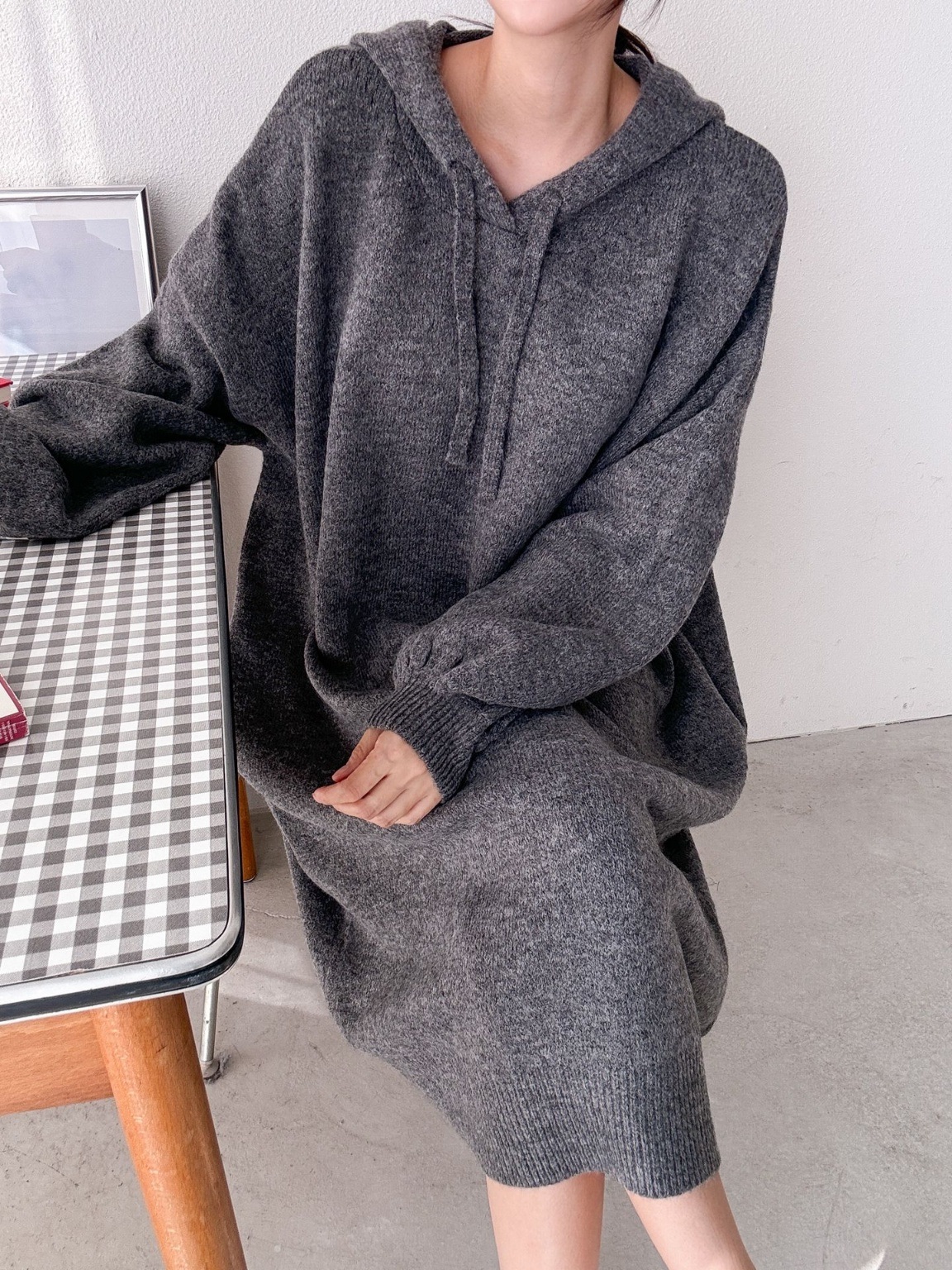 ウール混パンチングパーカーニットワンピース | 詳細画像14