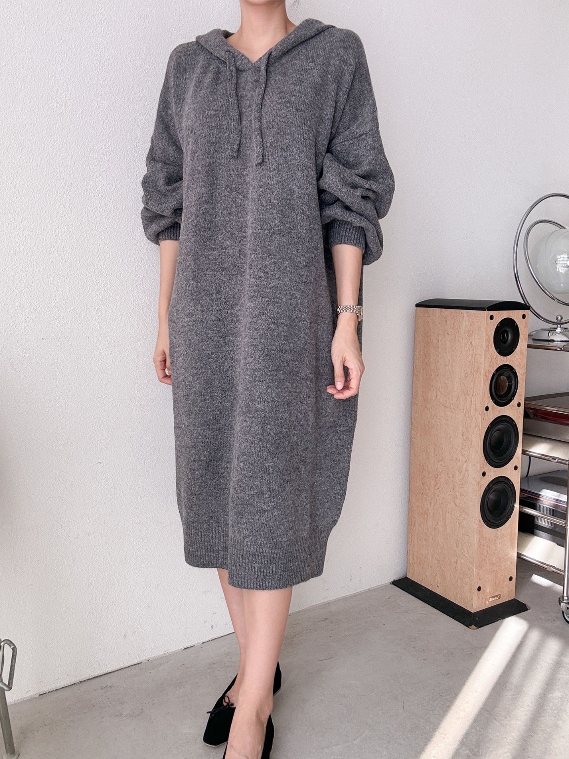 ウール混パンチングパーカーニットワンピース | 詳細画像15