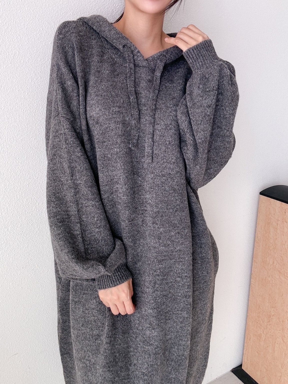 ウール混パンチングパーカーニットワンピース | 詳細画像18