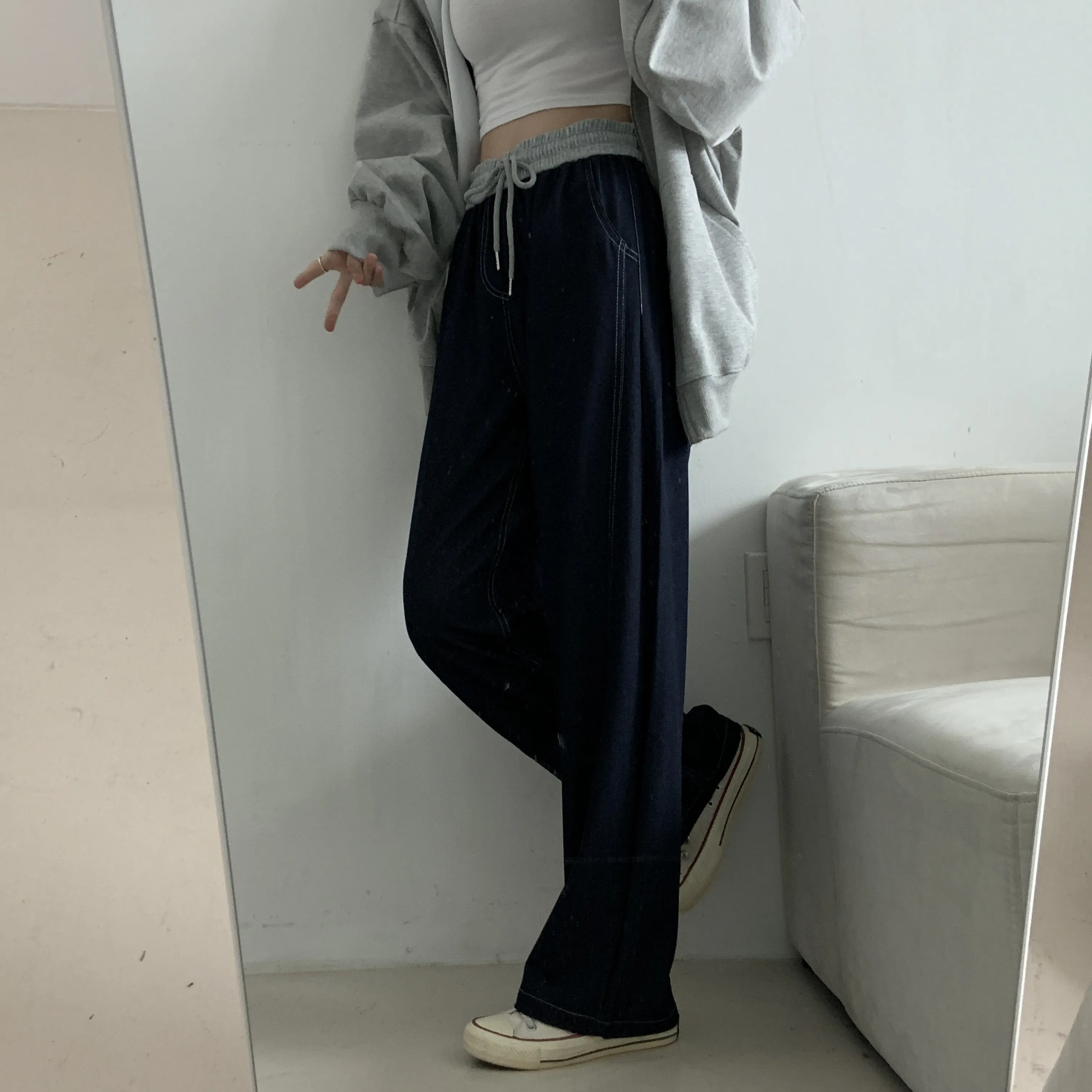 ドッキングウエストドロストステッチデニムパンツ | 詳細画像1