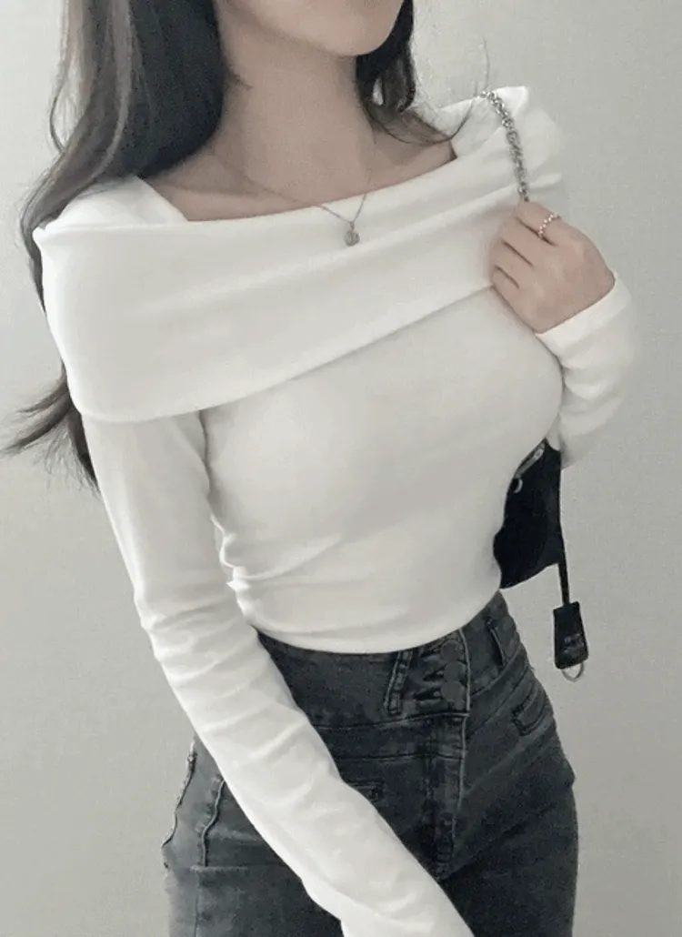 オフショル風スリム長袖Tシャツ | NEEDON | 詳細画像1