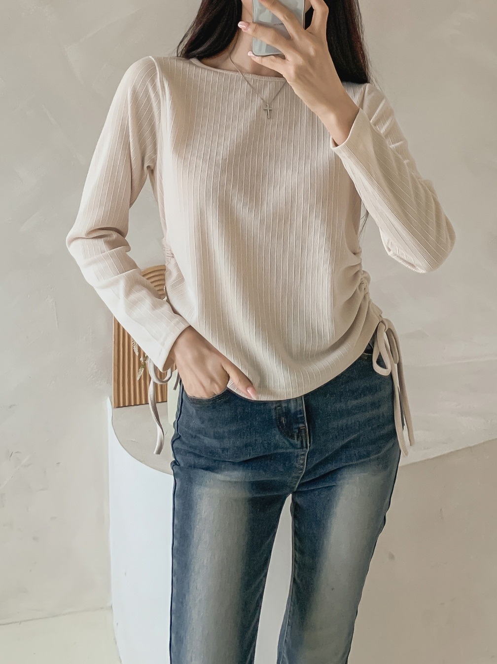 シャーリングリブ長袖Tシャツ | 詳細画像5