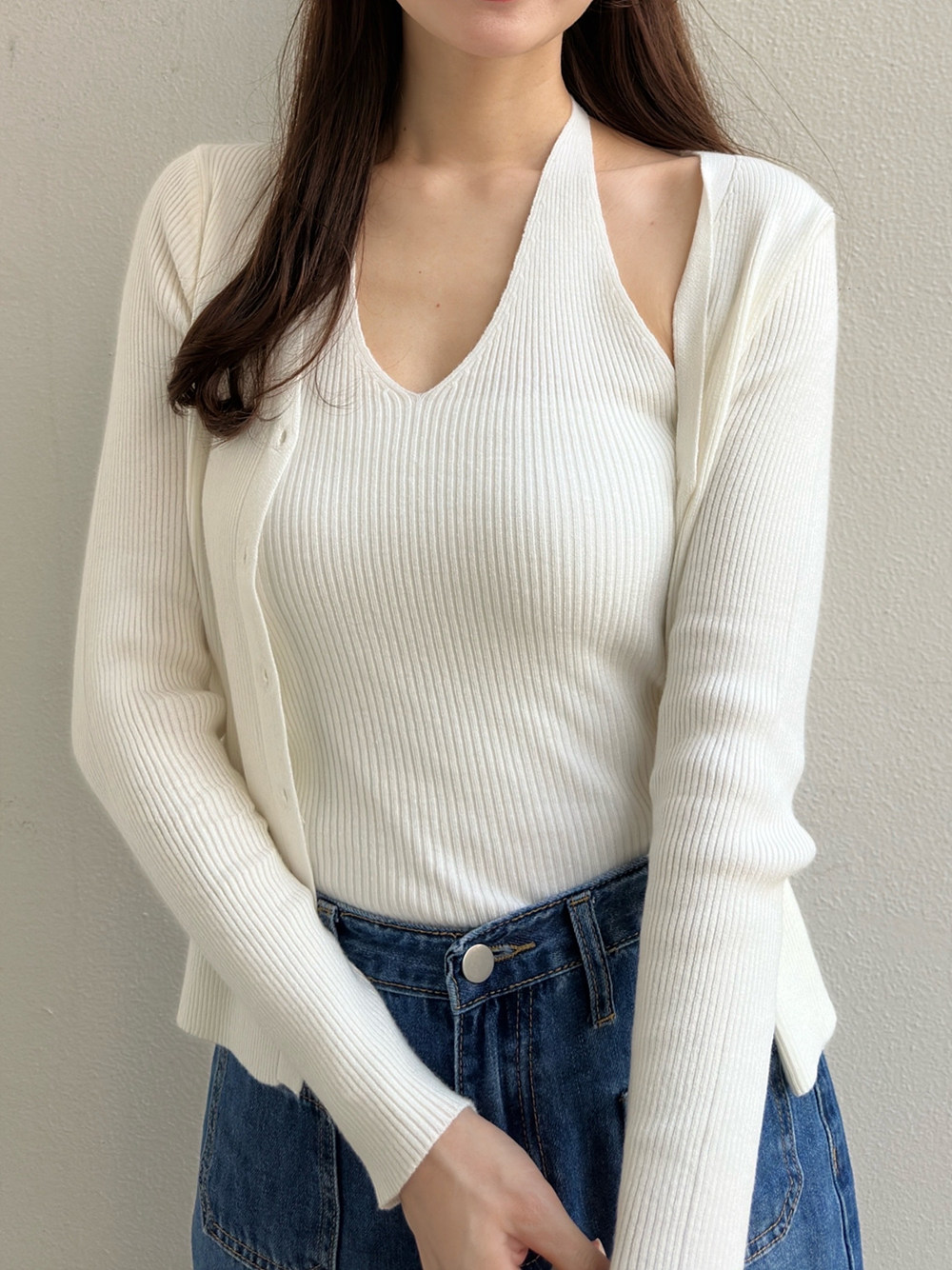 ホルターネックリブノースリーブ&カーディガンSET | 詳細画像3