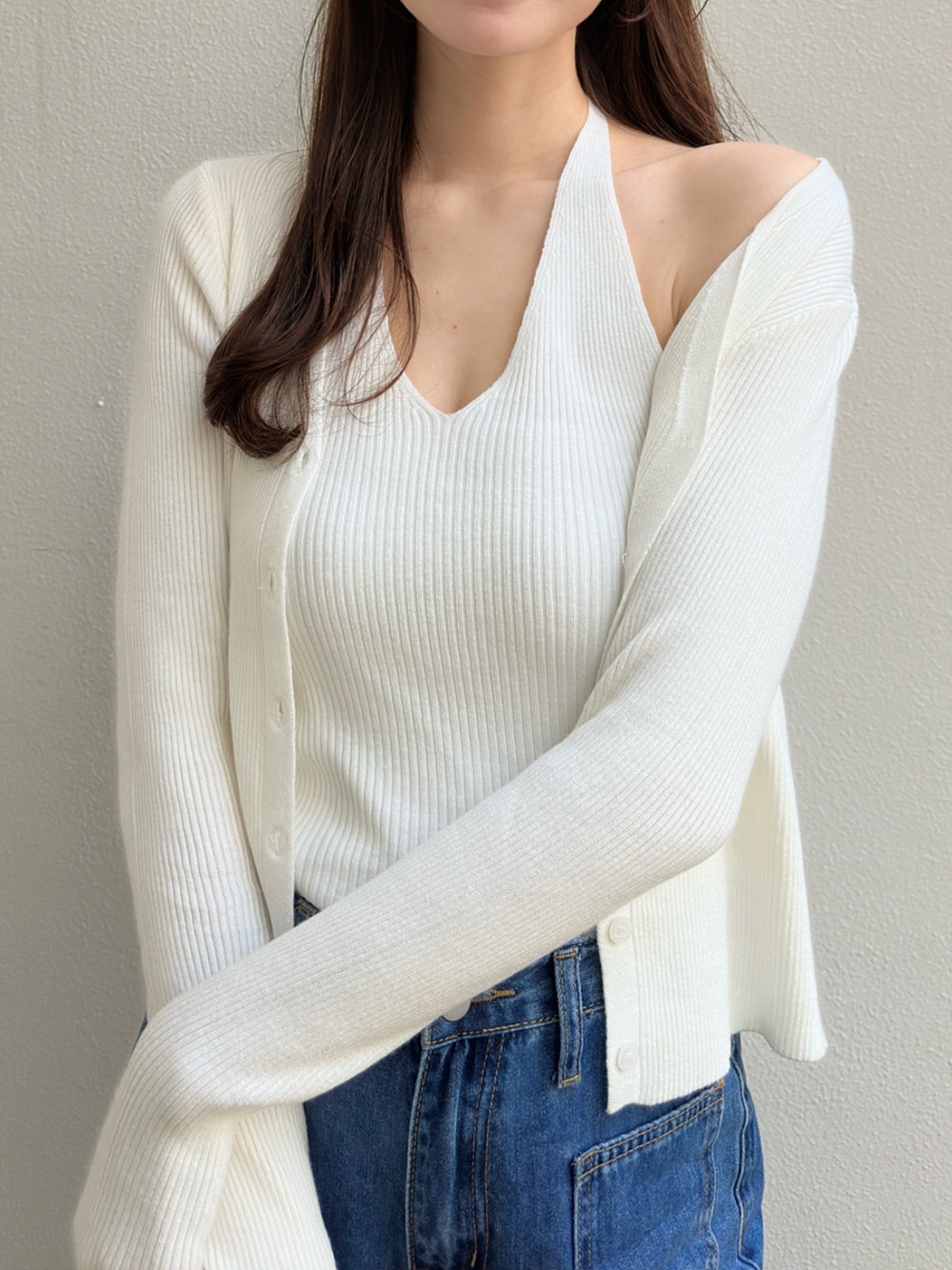 ホルターネックリブノースリーブ&カーディガンSET | 詳細画像11