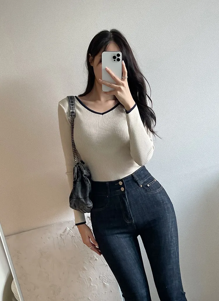 2WAY配色リブニット | yefit | 詳細画像1